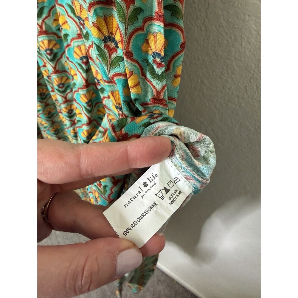 Natural Life Teal Floral Maxi Dress Size Medium 70s Boho Chic, Indie Folk - Picture 2 of 4